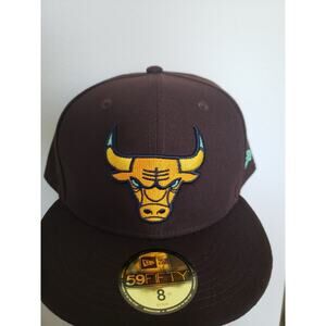 Chicago Bulls Hat Cap Burnt Wood 59Fifty Size 8 Brown Orange New Era